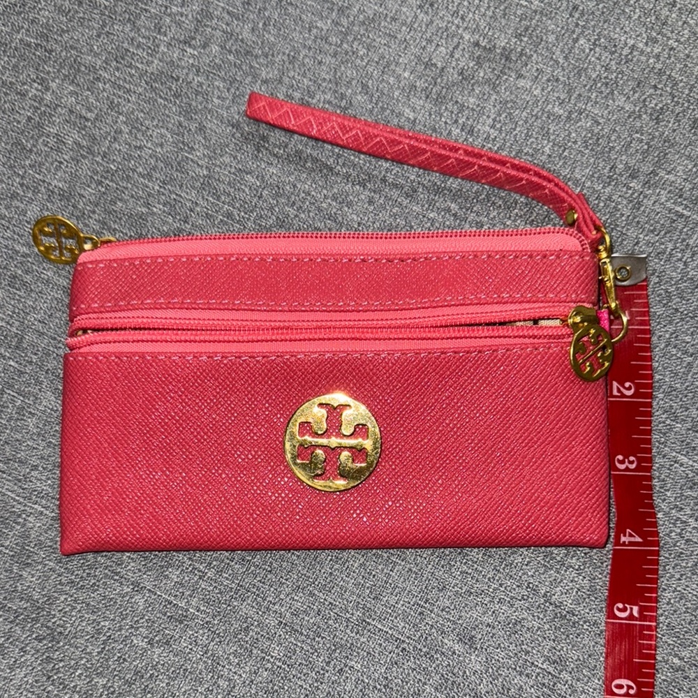Tory Burch Pink Clutch with Gold Logo and Wrist Strap - Picture 2 of 3